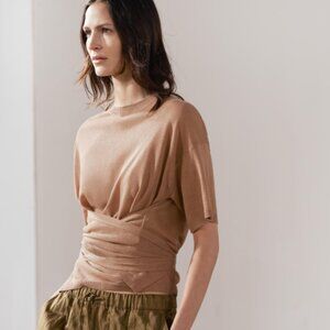 Zara Linen-Blend Wrap Belted Waist Oversized Top EUC Clay Salmon Color